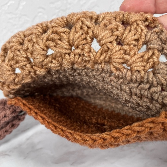 Brown Crochet Mini Wristlet Clutch - Picture 7 of 8